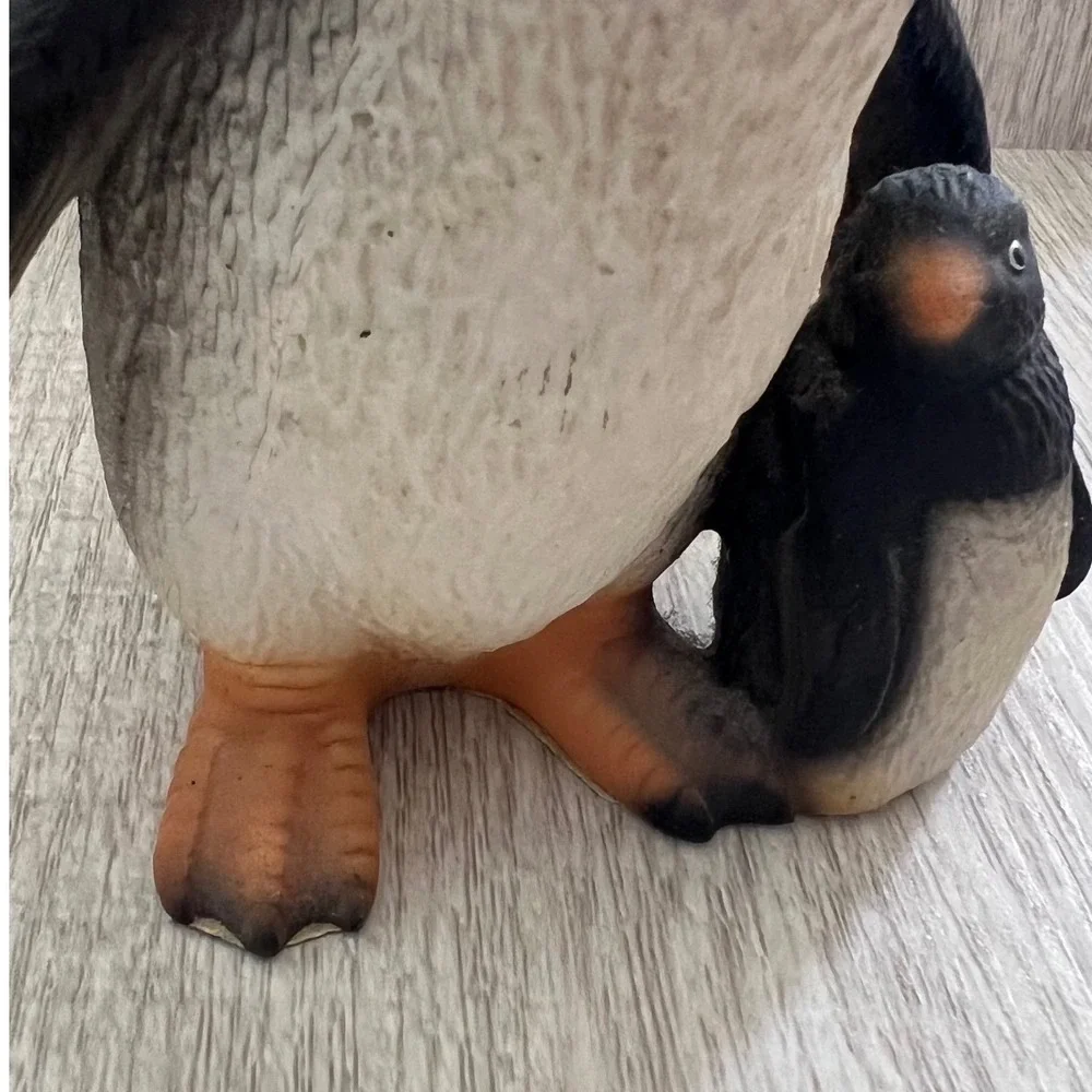 Vintage Penguin with Chick Figurine Realistic Textured Bird Decor Collectible
